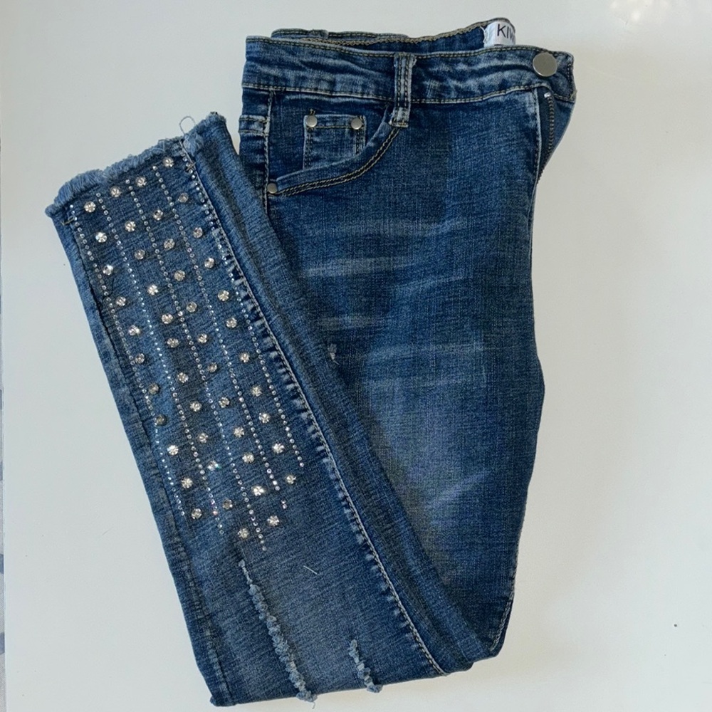 Women's Blue Jeans with Rhinestone Detailing